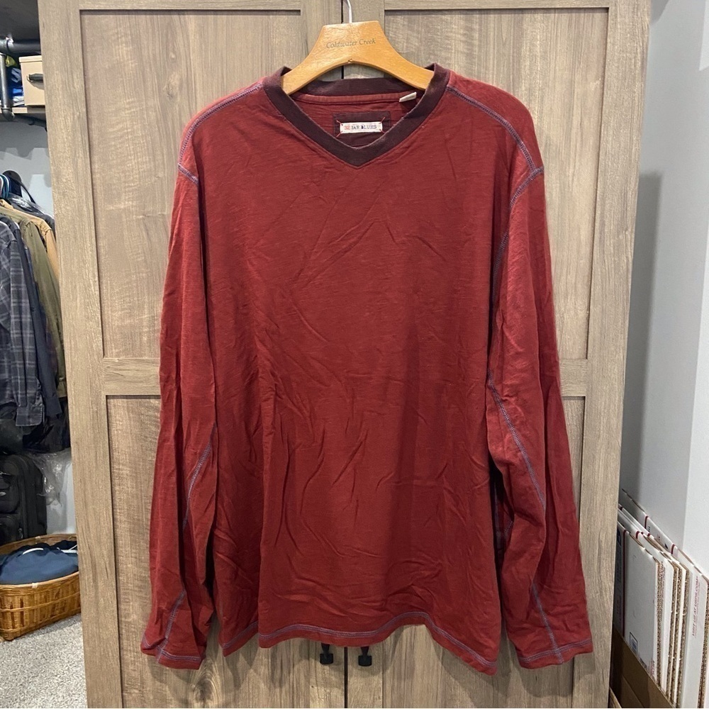 32 Bar Blues XL Tee Shirt V Neck Long Sleeve Cotton Maroon